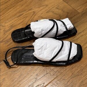 Steve Madden Black Croc-Embossed Strappy Sandals